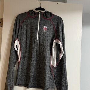 WI Badger Gray and White Quarter-Zip Hoodie
